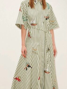 Green & White Striped Novelty-Print Maxi Dress